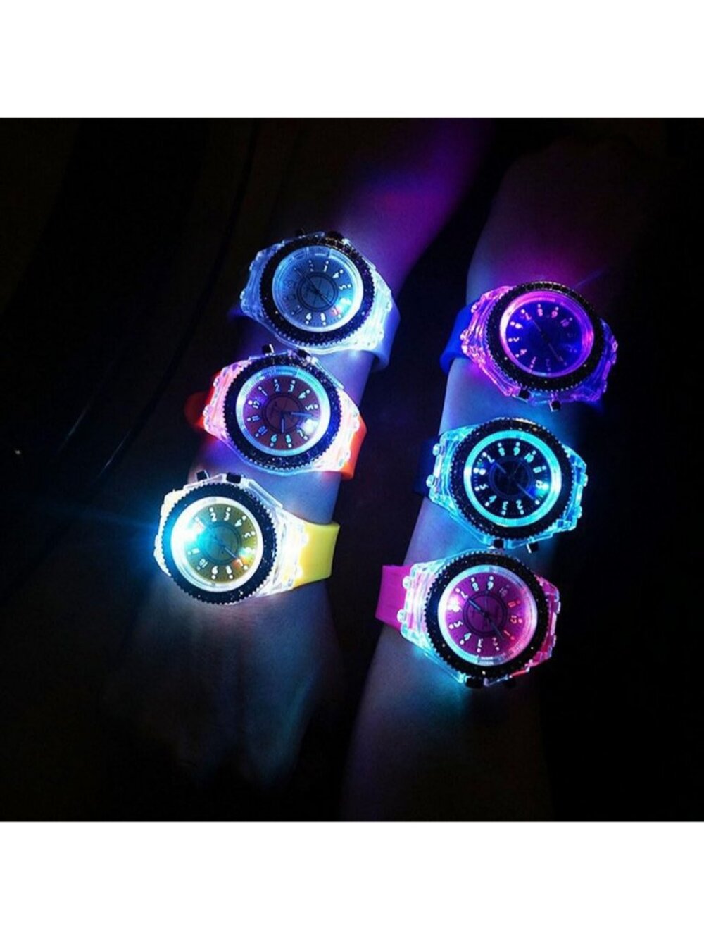 Women's Blue Analog Silicone Bling LED Luminous Lights Sport Square Wrist Watch - Picture 5 of 6